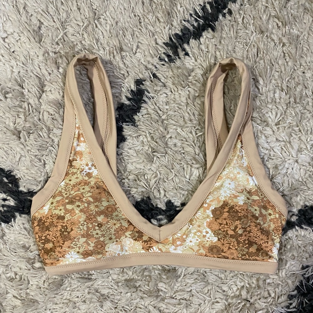 Aerie tan floral padded triangle bikini top NWT size  M